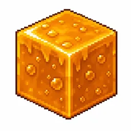 Pixel art illustration of a honey block in chunky voxel game style
