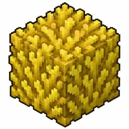 Pixel art illustration of a solid cube block of yellow coral with a bumpy texture