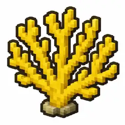 Pixel art illustration of a flat yellow coral fan, a fan-shaped living coral frond