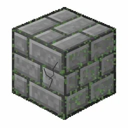 Pixel art illustration of a mossy stone bricks with subtle silverfish bore marks