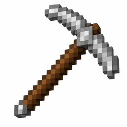 Original pixel art Iron Pickaxe icon with a silvery head and wooden handle