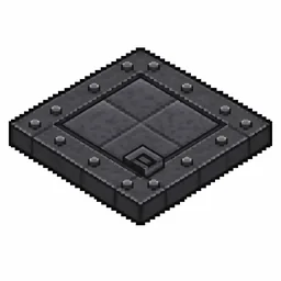 Pixel art illustration of an iron trapdoor in chunky voxel game style