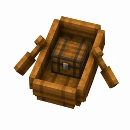 Pixel art illustration of a warm orange-brown jungle boat with a chest strapped in the middle