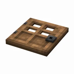 Pixel art illustration of a flat jungle wood wooden trapdoor with a dark metal ring handle
