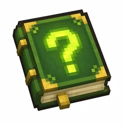 Pixel art illustration of a knowledge book in chunky voxel game style