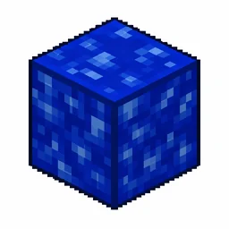 Pixel art illustration of a block of lapis lazuli in chunky voxel game style