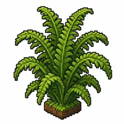 Pixel art illustration of a large fern in chunky voxel game style