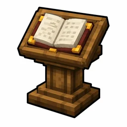 Pixel art illustration of a lectern in chunky voxel game style