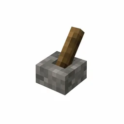 Pixel art illustration of a lever with a gray stone base and a tilted wooden stick handle