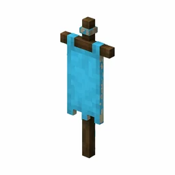 Pixel art illustration of a light blue banner hanging from a wooden pole