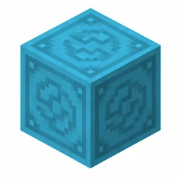 Pixel art illustration of a light blue glazed terracotta block with a swirling ornate pattern