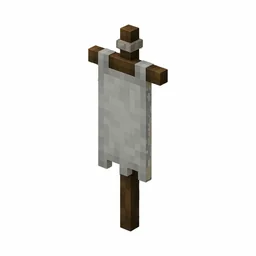 Pixel art illustration of a light gray banner hanging from a wooden pole