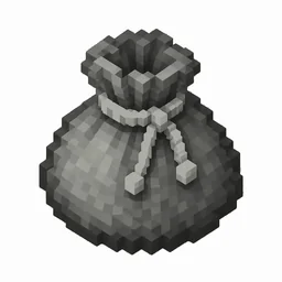 Pixel art illustration of a light gray dyed bundle pouch tied with string