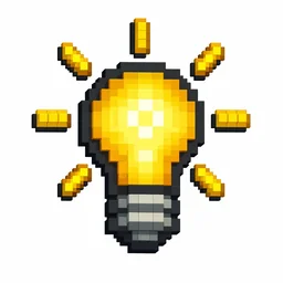 Pixel art illustration of a light block icon, a glowing yellow bulb