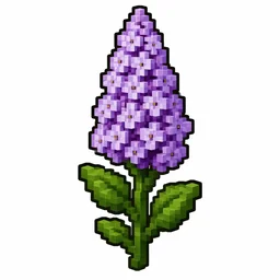 Pixel art illustration of a lilac in chunky voxel game style