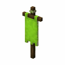 Pixel art illustration of a lime banner hanging from a wooden pole