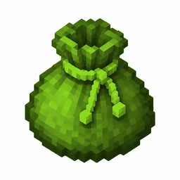 Pixel art illustration of a lime dyed bundle pouch tied with string