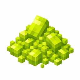 Pixel art illustration of a small pile of lime yellow-green dye powder with scattered grains