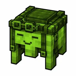 Pixel art illustration of a lime happy ghast harness with a saddle seat and straps