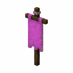 Pixel art illustration of a magenta banner hanging from a wooden pole