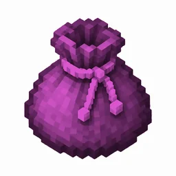 Pixel art illustration of a magenta dyed bundle pouch tied with string