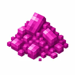 Pixel art illustration of a small pile of magenta pink-purple dye powder with scattered grains