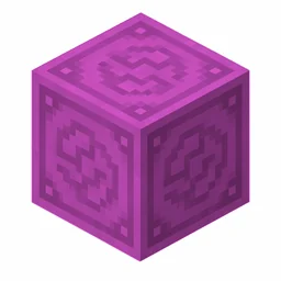 Pixel art illustration of a magenta glazed terracotta block with a swirling ornate pattern