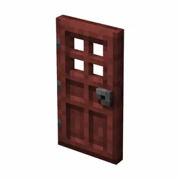 Pixel art illustration of a mangrove wooden door with window holes and a gray metal handle