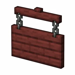Pixel art illustration of a mangrove hanging sign board suspended from two gray metal chains