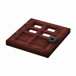 Pixel art illustration of a flat mangrove wooden trapdoor with a dark metal ring handle
