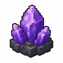 Pixel art illustration of a medium purple amethyst crystal bud on a dark stone base