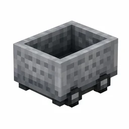 Pixel art illustration of an empty gray iron minecart with small wheels