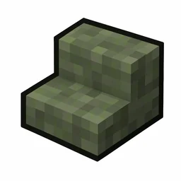 Pixel art illustration of a mossy cobblestone stairs, an L-shaped staircase block