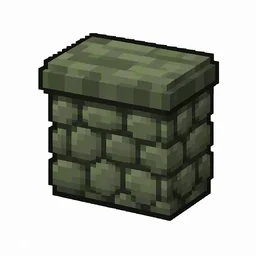 Pixel art illustration of a mossy cobblestone wall, a short sturdy wall pillar