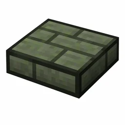 Pixel art illustration of a mossy stone brick slab, a half-height flat block