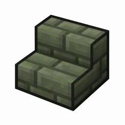 Pixel art illustration of a mossy stone brick stairs, an L-shaped staircase block