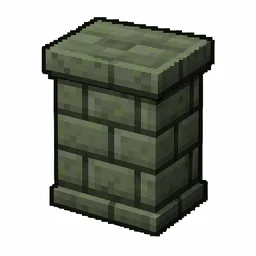 Pixel art illustration of a mossy stone brick wall, a short sturdy wall pillar