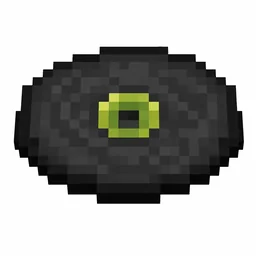 Pixel art illustration of a black music disc with a dark green center label