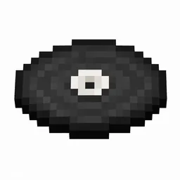 Pixel art illustration of a black music disc with a white center label