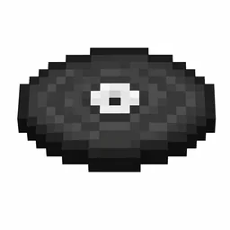 Pixel art illustration of a black music disc with a white center label