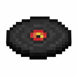 Pixel art illustration of a black music disc with a red-yellow center label