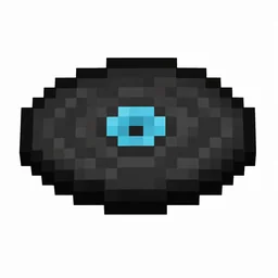 Pixel art illustration of a black music disc with a cyan-blue center label