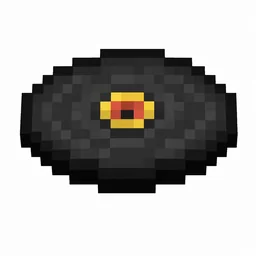 Pixel art illustration of a black music disc with a gold-red center label
