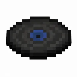 Pixel art illustration of a black music disc with a deep blue center label