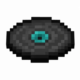 Pixel art illustration of a black music disc with a teal center label