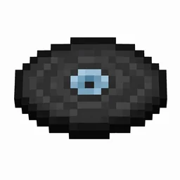 Pixel art illustration of a black music disc with a light blue center label