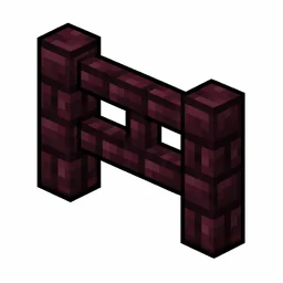 Pixel art illustration of a nether brick fence in chunky voxel game style