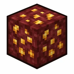Pixel art illustration of a nether gold ore in chunky voxel game style
