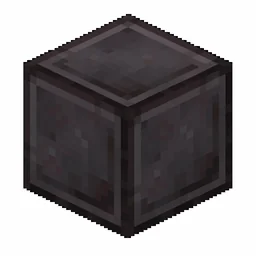 Pixel art illustration of a block of netherite in chunky voxel game style