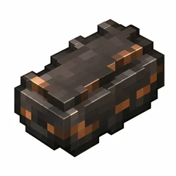 Pixel art illustration of a jagged dark netherite scrap with bronze edges